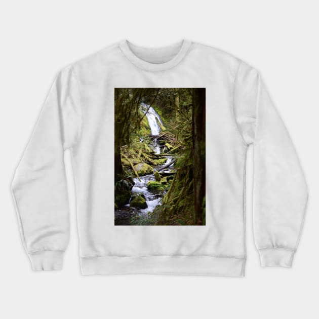 Woodsy Waterfall in the Hoh Rainforest Crewneck Sweatshirt by elisewied